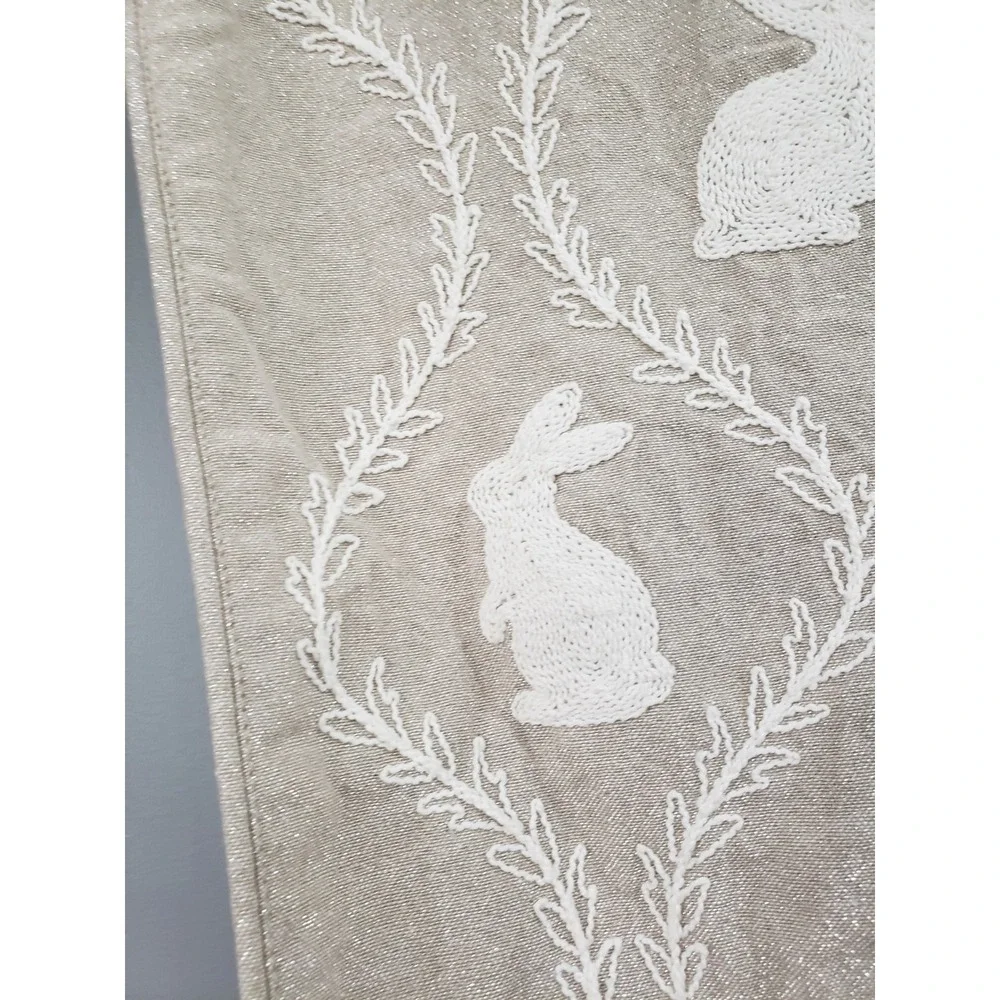 Tahari Easter Table Runner Shabby Chic Farmhouse Bunny Embroidery Shimmer decor